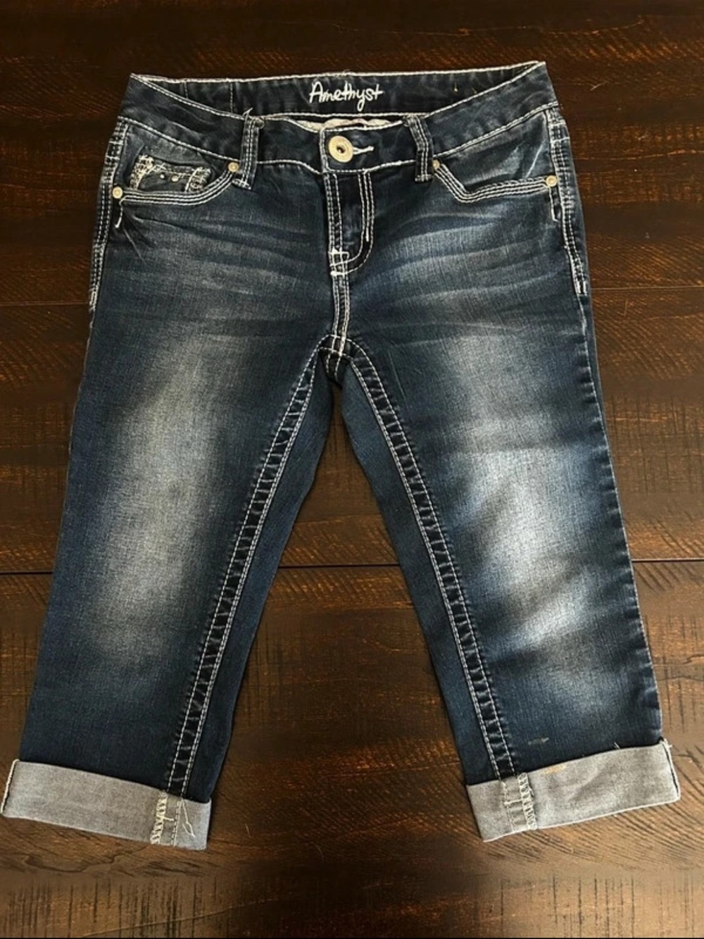 Amethyst Jeans Dark Blue Rolled Hem Cropped Jeans